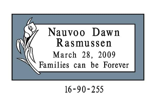 Gravestone inscription for Nauvoo Dawn Rasmussen, born March 28, 2009, with 