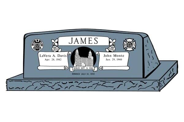Blue granite headstone with 