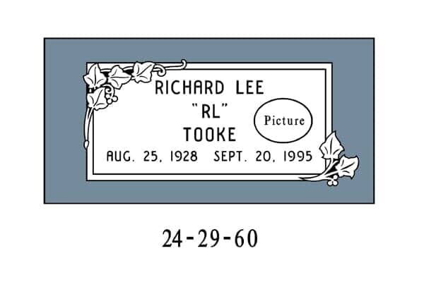 Headstone, Richard Lee Tooke, birth date August 25, 1928, death date September 20, 1995. Includes space for picture.
