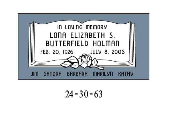 Headstone for Lona Elizabeth S. Butterfield Holman (1926-2006), with loved ones' names below.