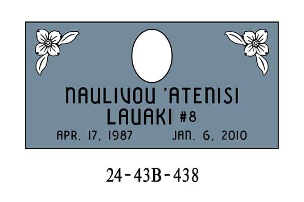 Blue headstone with name 