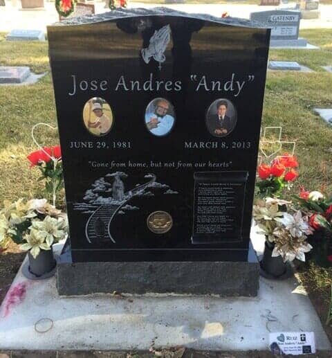 Black granite headstone of Jose Andres 