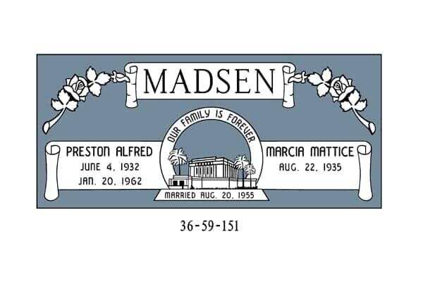Headstone for the Madsen family: names, dates, 