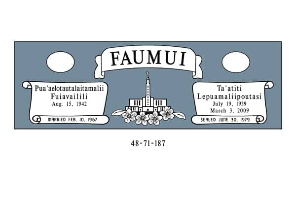 Headstone memorial with blue background, 