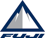 The fuji logo is a triangle with a mountain in the middle.