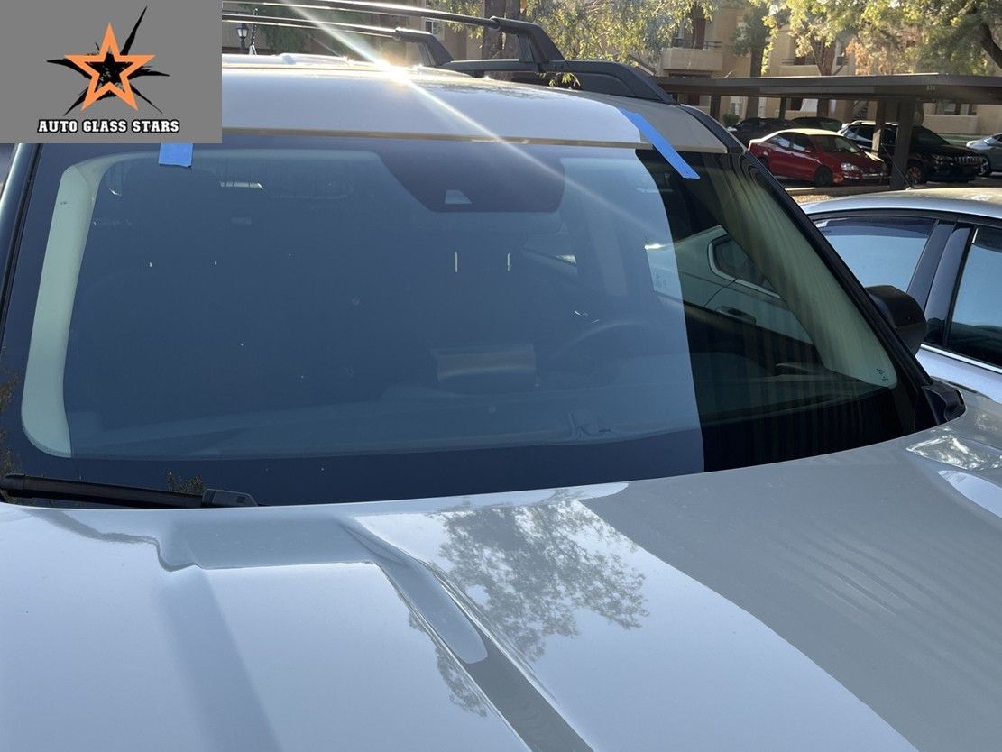 Ford Bronco Sport's new windshield, with the camera ADAS calibration in Chandler, Arizona.