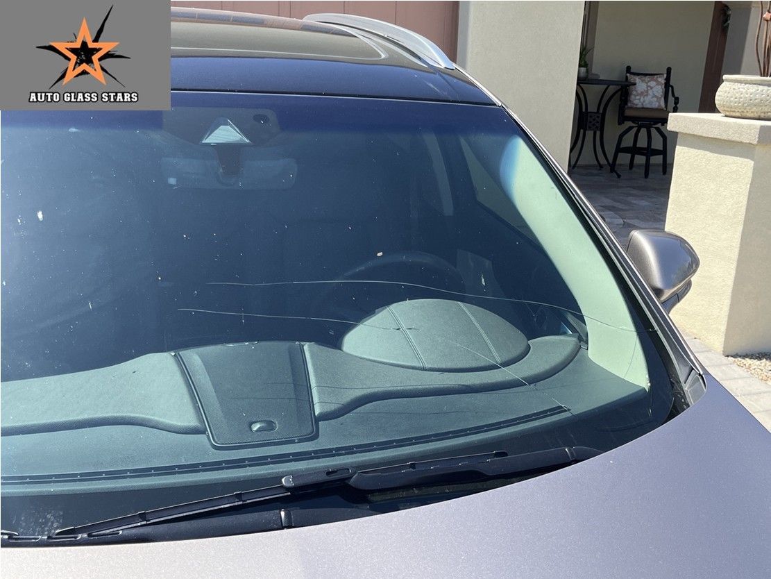Cracked windshield before replacement in Queen Creek, AZ