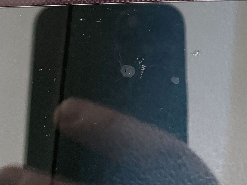 Windshield chip after repair.