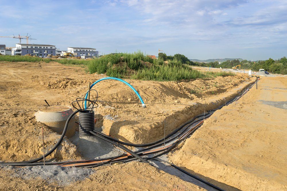 A Bunch of Pipes Are Laying in the Dirt on a Construction Site — Hennig Electrical Services in Buddina, QLD