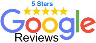 Google Reviews logo with five gold stars and blue “5 Stars” text