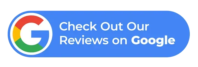 Blue rounded Google reviews button with Google logo and the text “Check Out Our Reviews on Google”