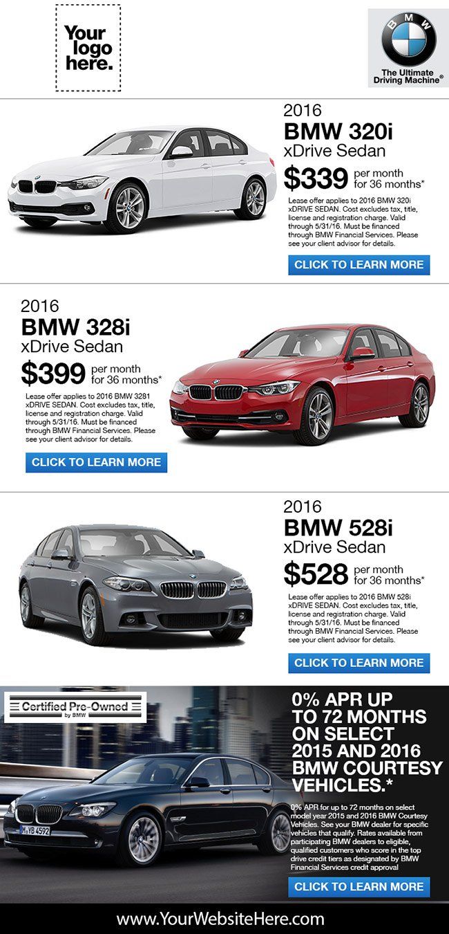 A bmw advertisement with three different cars on it.