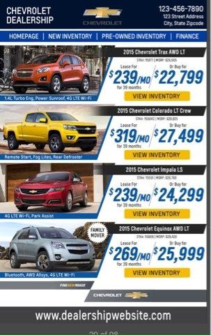 A chevrolet dealership website shows a variety of cars for sale.