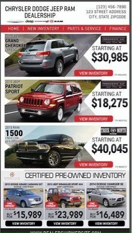 An advertisement for a chrysler dodge jeep ram dealership.