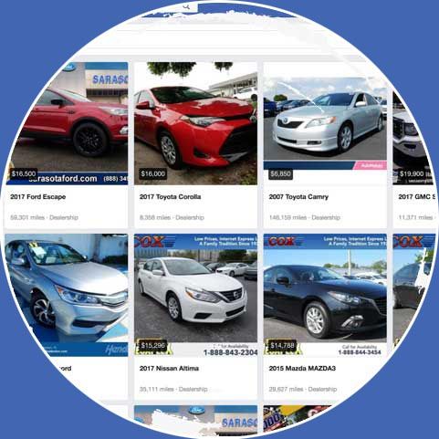 A display of cars for sale on a website.