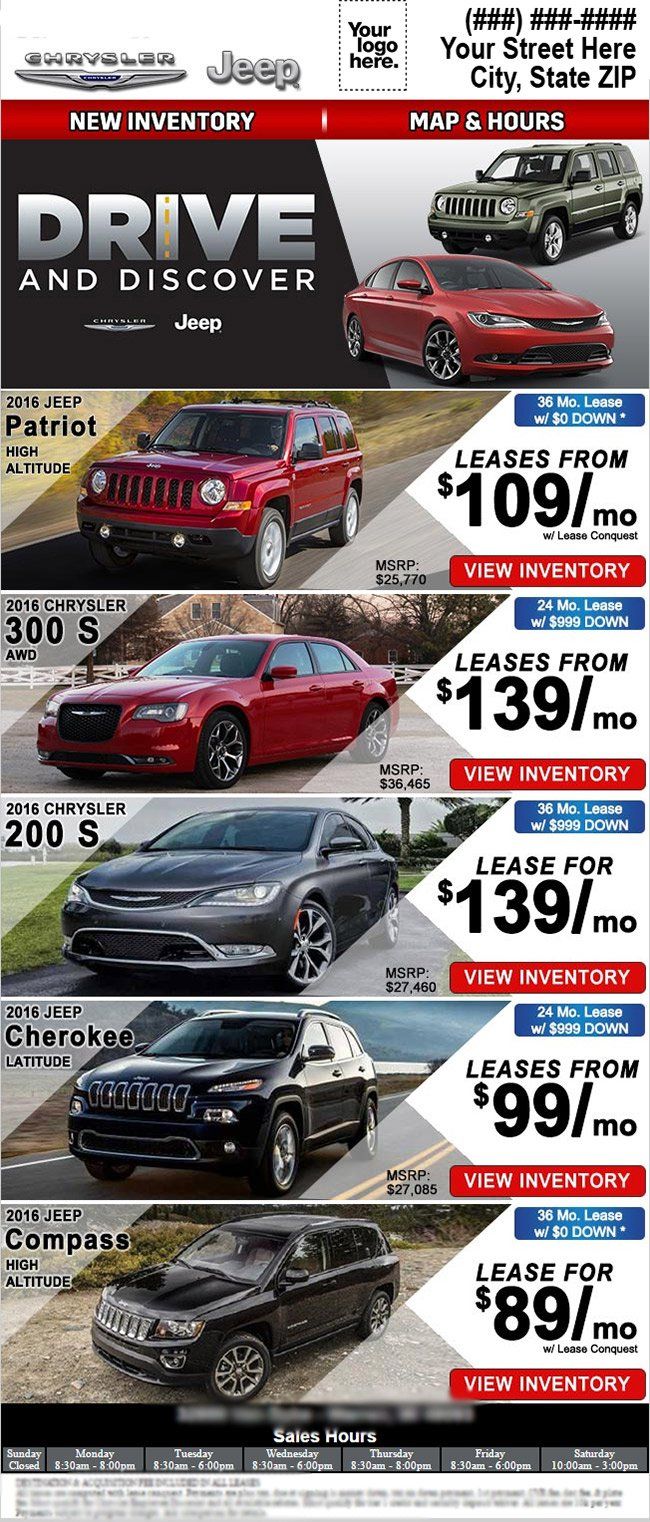 A flyer for a car dealership advertising a variety of cars.