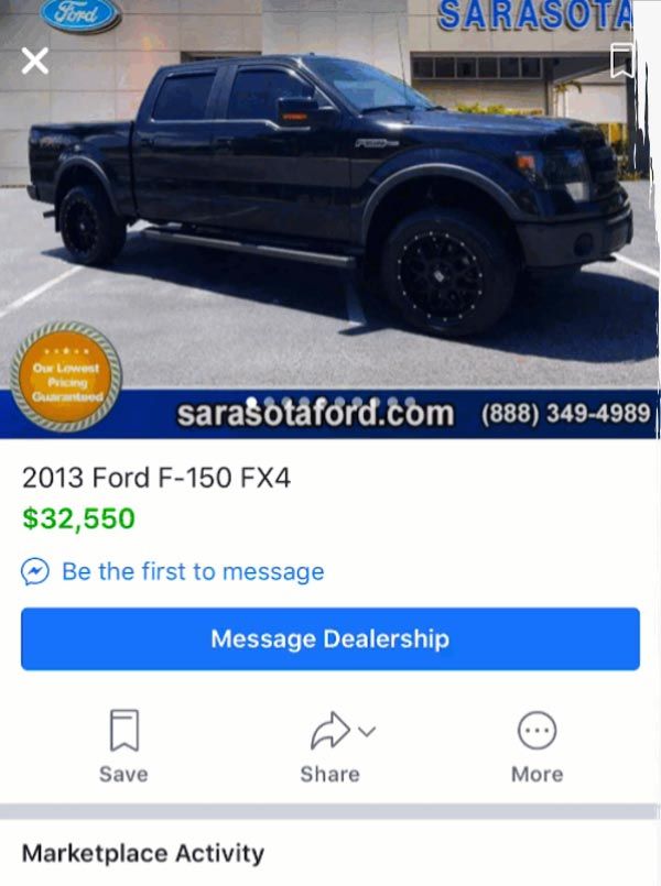 A 2013 ford f-150 fx4 is for sale in sarasota