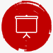 An icon of a presentation board in a red circle.