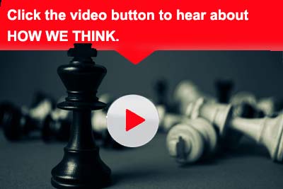 A chess board with the words click the video button to hear about how we think