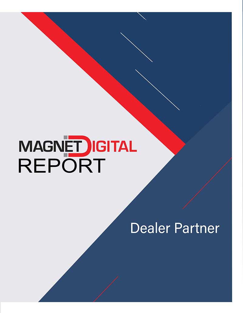 A blue white and red magnet digital report