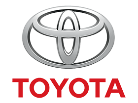 A silver and red toyota logo on a white background