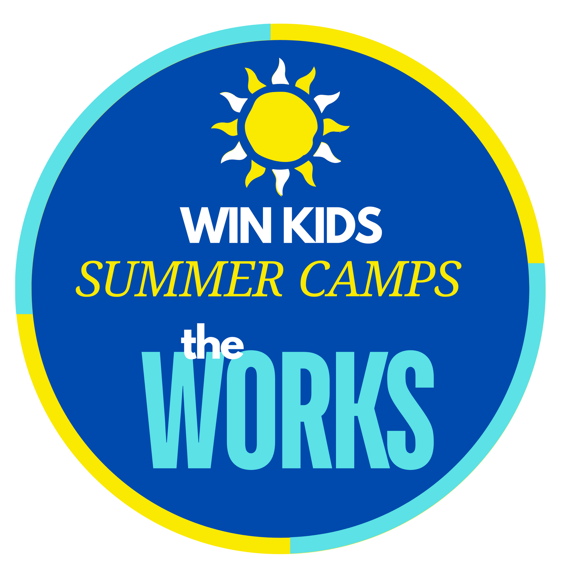 A logo for win kids summer camps the works