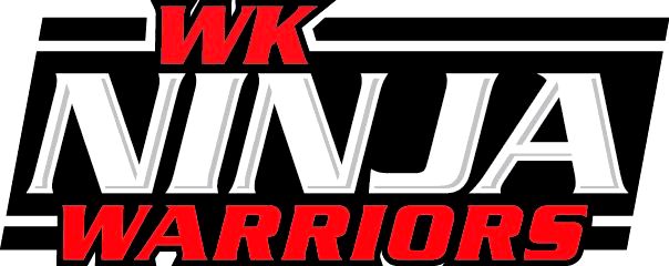 The logo for wk ninja warriors is black and red