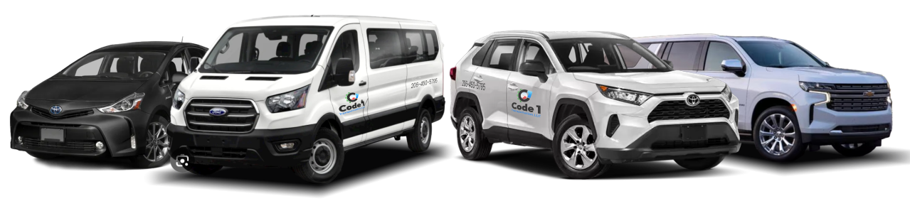 Four vehicles: a black car, white van, white SUV, and light blue SUV.