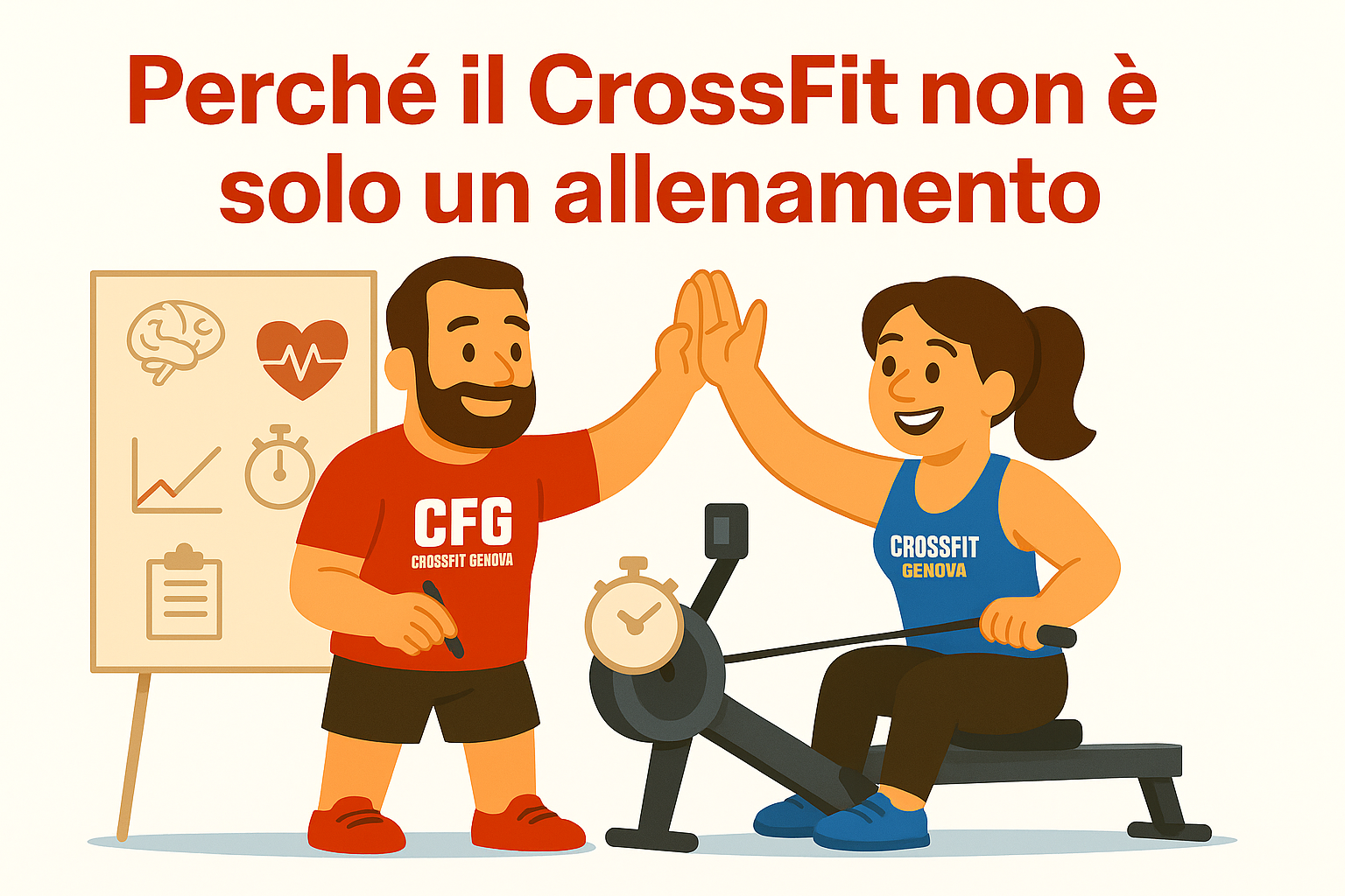 Coach and athlete high-fiving during a CrossFit session at CrossFit Genova