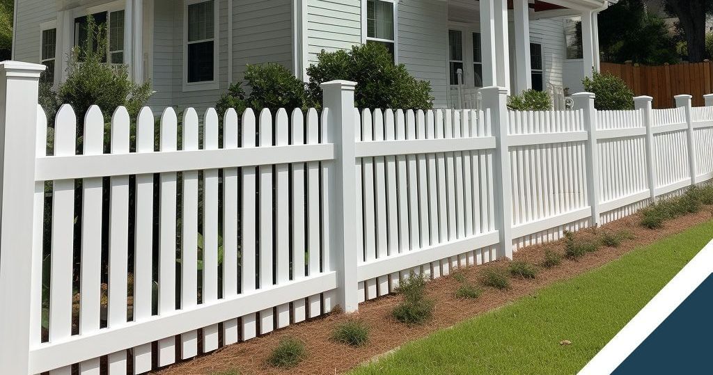 A white picket fence surrounds a white house.