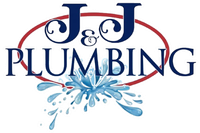 J&J Plumbing logo in blue and red with a water splash graphic