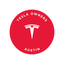 The logo for tesla owners austin is a red circle with a white t on it.