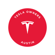 The logo for tesla owners austin is a red circle with a white t on it.