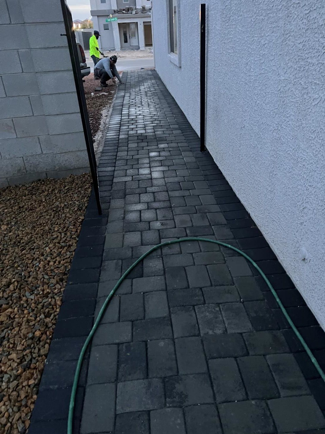 A close up of a brick pavement with a geometric pattern.