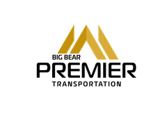 Logo for Big Bear Premier Transportation, featuring gold mountain peaks and black text.