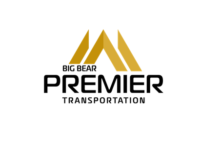 Logo for Big Bear Premier Transportation, featuring gold mountain peaks and black text.
