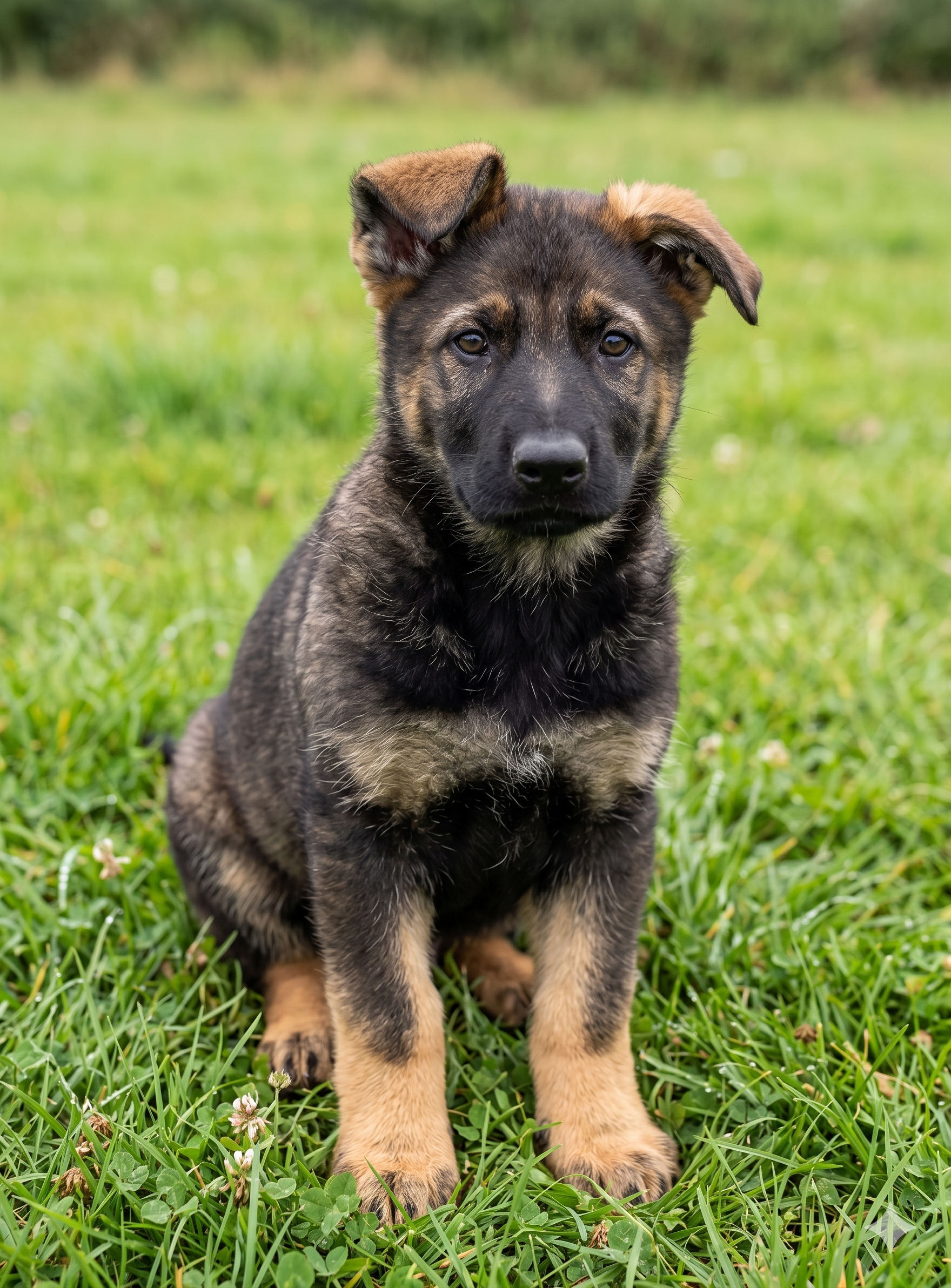 A dog is on the grass.