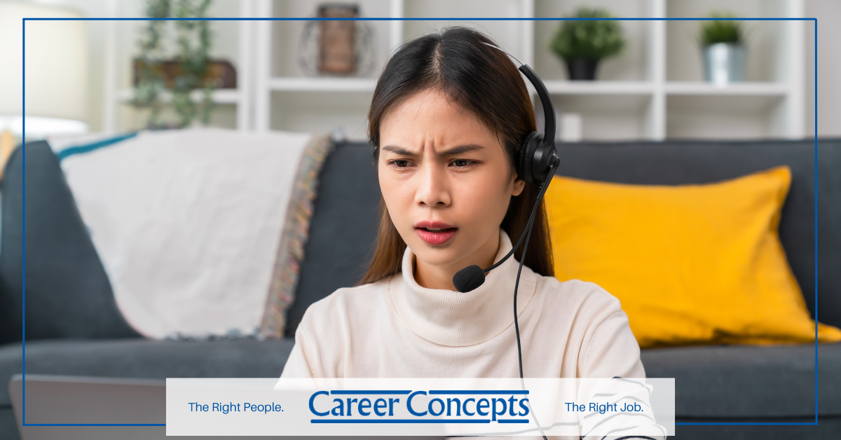 A customer service representative who looks upset