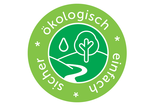 Ein grüner Kreis mit einem Baum und einem Fluss darin
