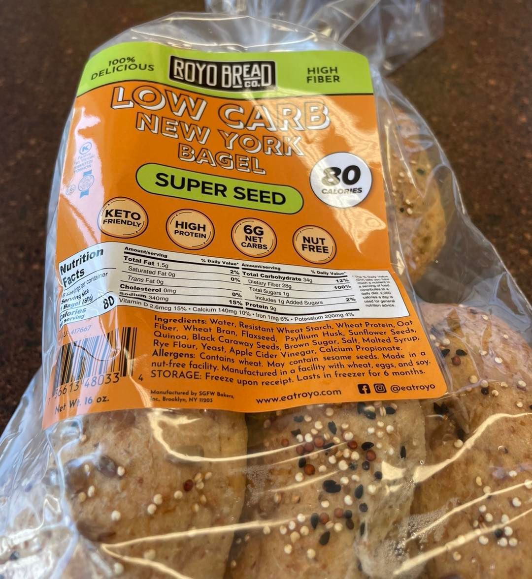 Bag of Boyd Bread low-carb New York bagels. 