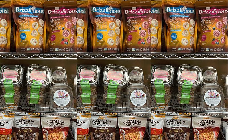 Gluten-free baguettes in clear plastic packaging with yellow labels.