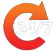 A red circle with an arrow pointing to the number 24/7.