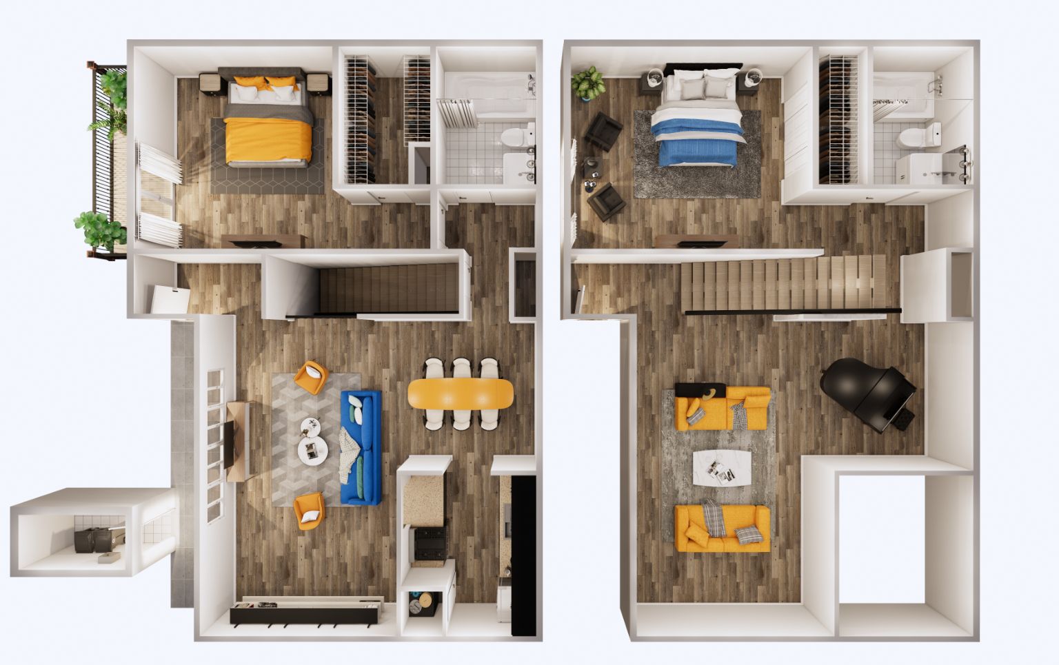 an aerial view of a floor plan of a house