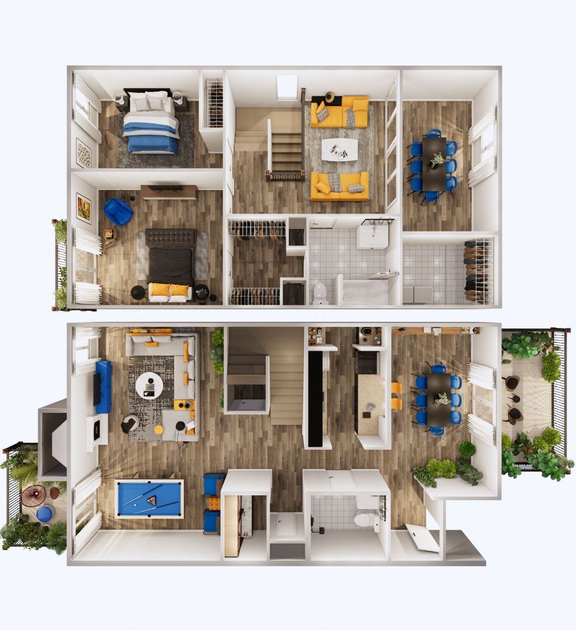a floor plan of a house with a pool table