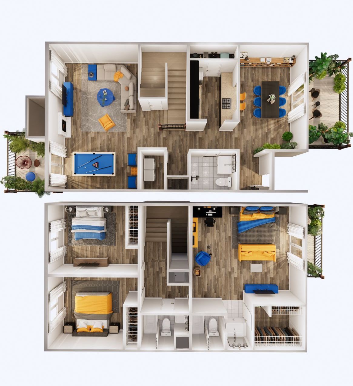 a floor plan of a house with a pool table in the living room