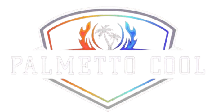 A colorful logo for palmetto cool with a palm tree on it.