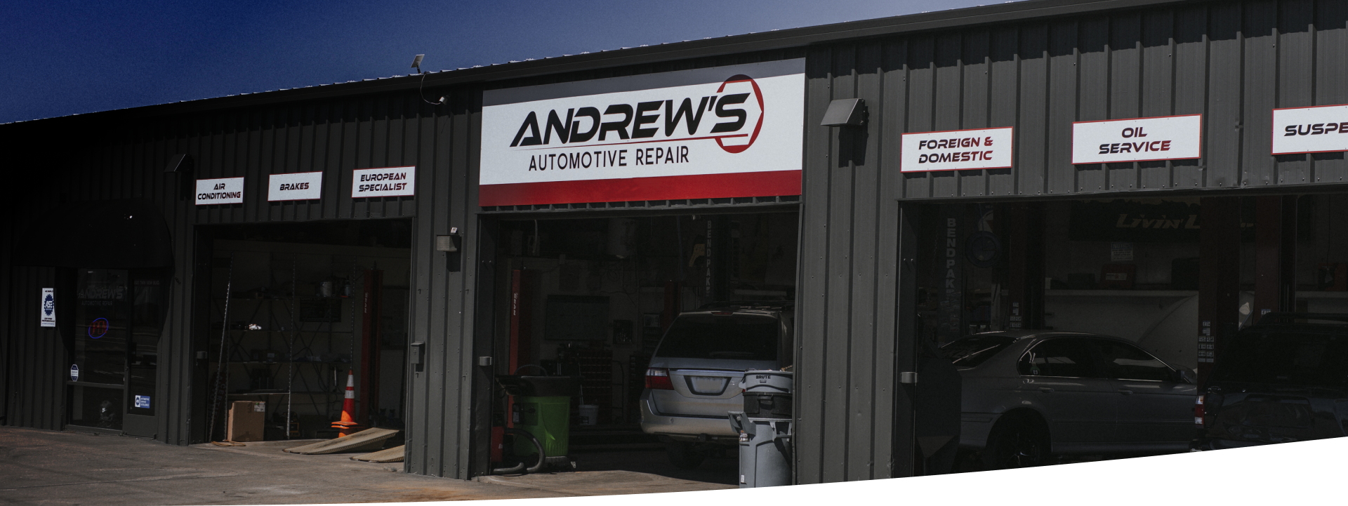Outside our shop with Black Overlay | Andrew's Automotive Repair