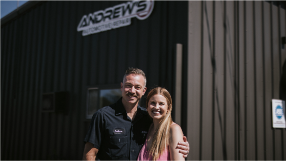 Owner and wife outside of shop | Andrew's Automotive Repair