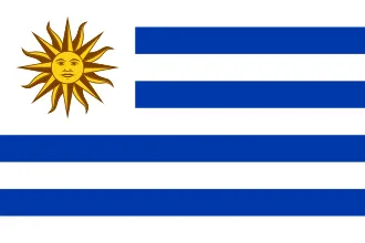 Bandera de Uruguay con franjas azules y blancas y un sol dorado en la esquina superior izquierda.