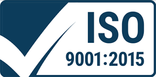 Un cartello blu e bianco che dice iso 9001: 2015